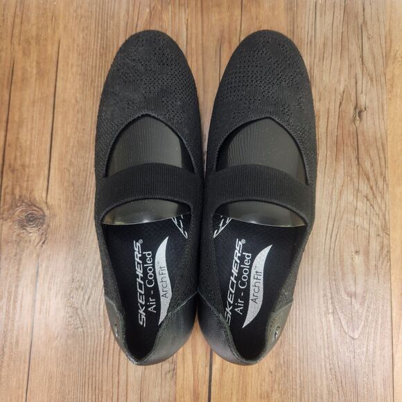 Skechers Cleo Flex Wedge Womens 7.5 Black Mary Jane Slip-On Loafers Shoes 158493 - Picture 6 of 9